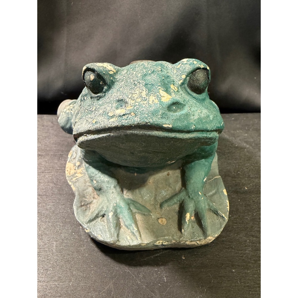 Vintage Cast Iron Frog Garden Sprinkler Green Patina Rustic Lawn Ornament